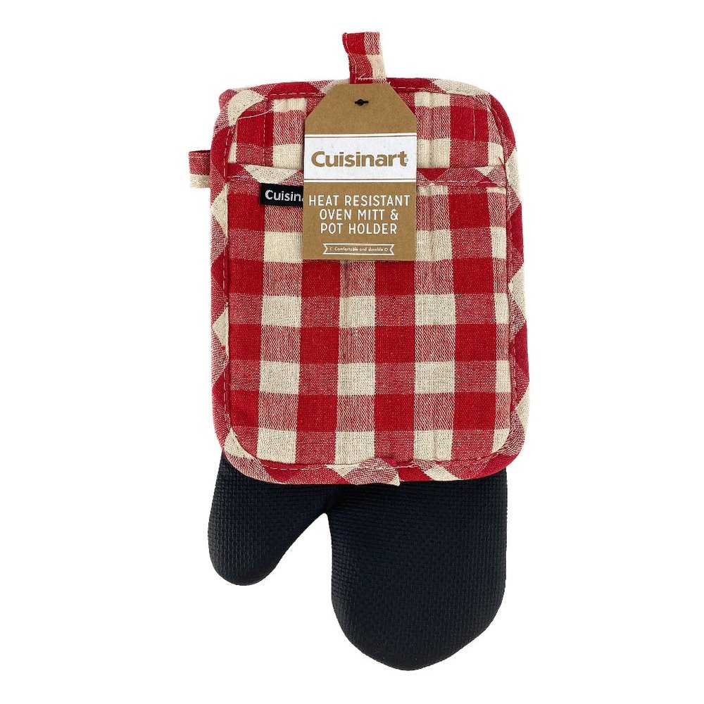 CUISINART Red Plaid Heat Resistant Oven Mitt & Pot Holder